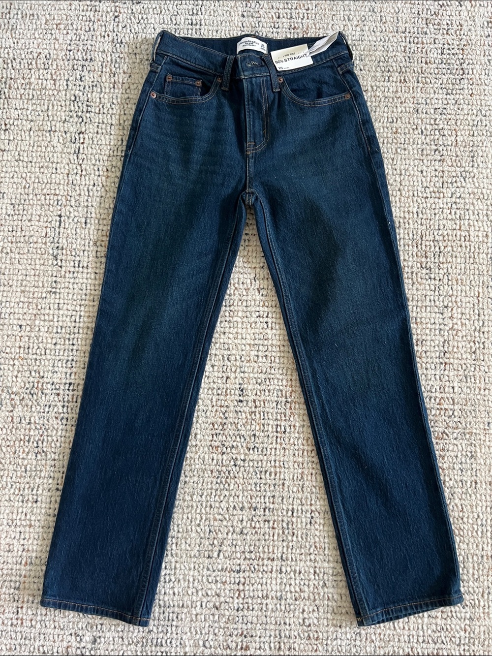 Abercrombie & Fitch Dark Blue Mid Rise 90's Straight Jeans In Stores Now